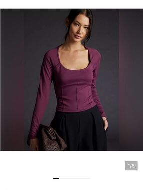 Anthropologie Fitted Long-Sleeve Scoop Neck Top in Plum